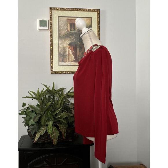 New York & Company women's stretch Blouse Size Small Red Long Sleeve Pullover - Picture 6 of 14
